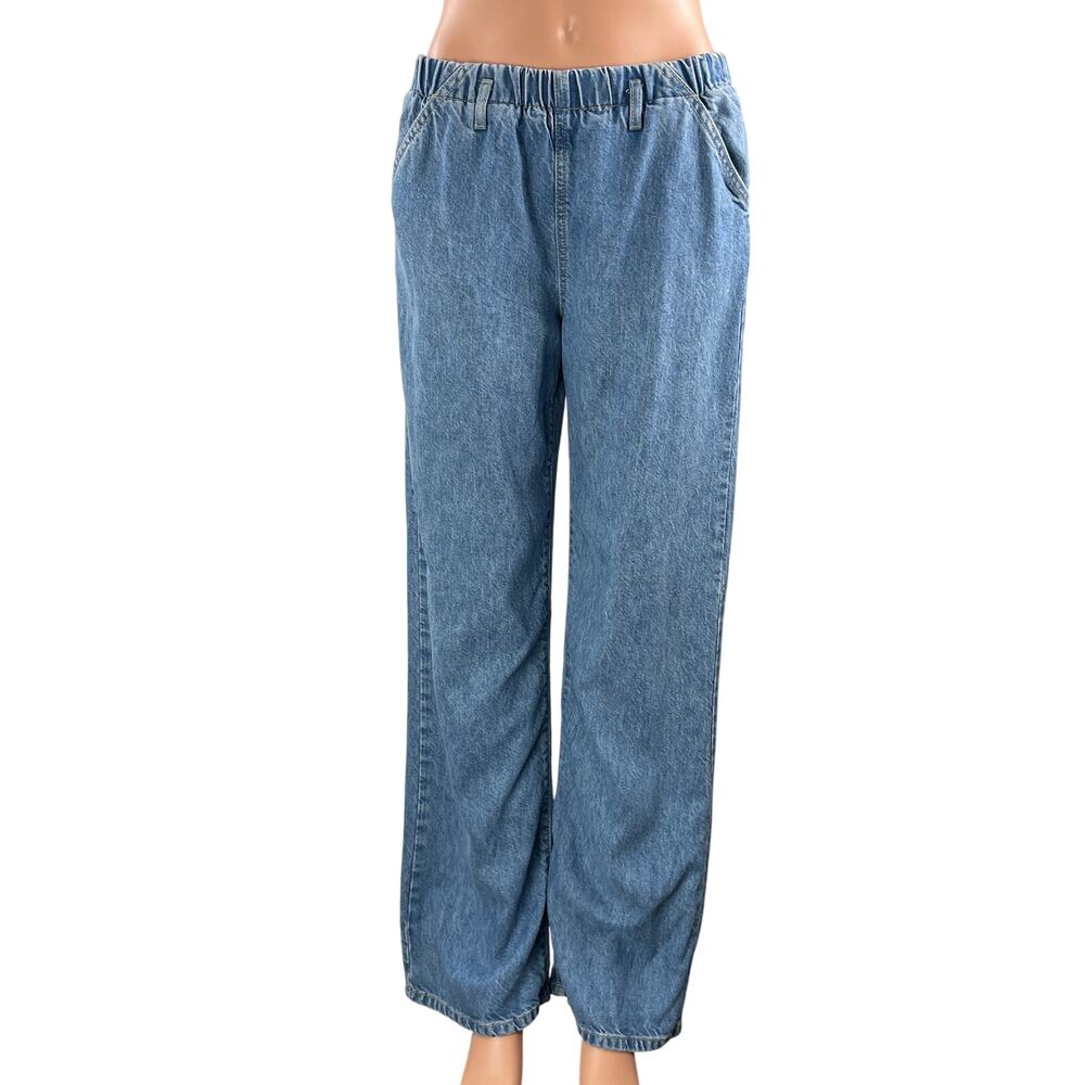 Zara Women's Blue Elastic Waist High Rise Straight Relaxed Denim Jeans Size 4